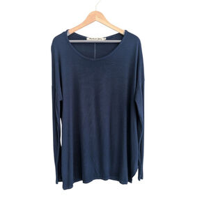 Michael Stars Navy Blue Ribbed Semi Fitted Knit Long Sleeve Tee Women's Size L